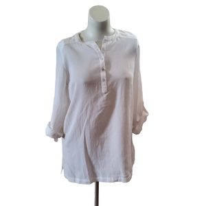 Soft Surroundings Henley Long Sleeve Tunic  Shirt M White New